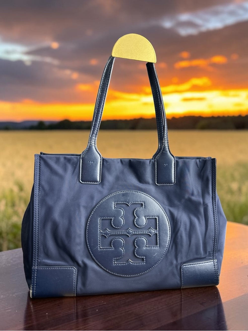 Tory Burch Ella Medium Navy  Logo Tote